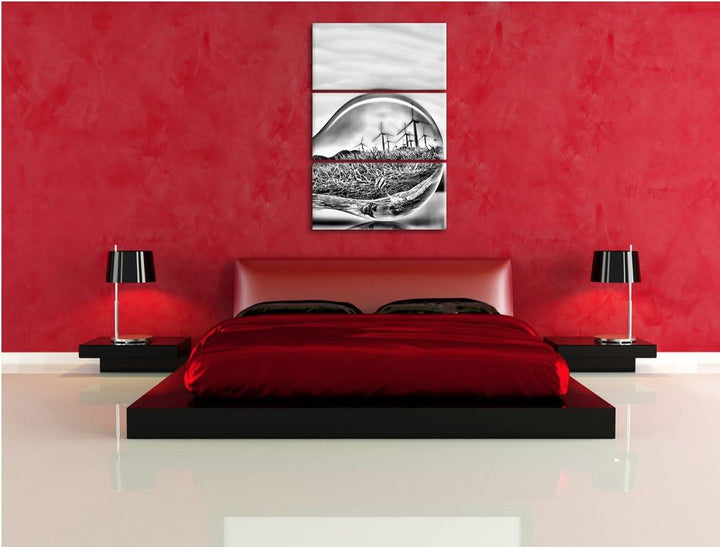 Pixxprint Glühbirne mit Ozean und Leuchtturm als Leinwandbild/Grösse: 3 Teilig (120x80) cm/Wandbild/