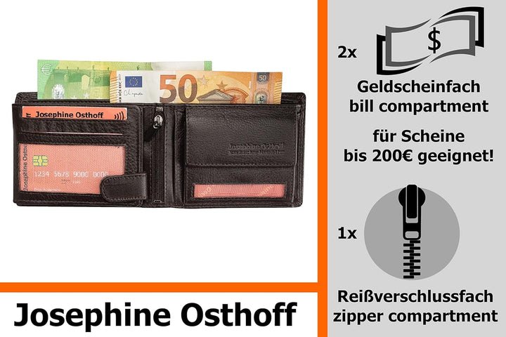 Josephine Osthoff Geldbörse Herren klassisch Querformat, Tri-Fold, Münzfach, Kartenfächer mit RFID,