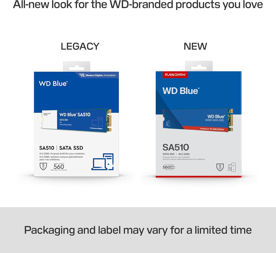 WD Blue SA510 SATA SSD 2 TB M.2 2280 (Lesen bis 560 MB/s, Schreiben bis 520 MB/s, Upgrade für PC/Lap