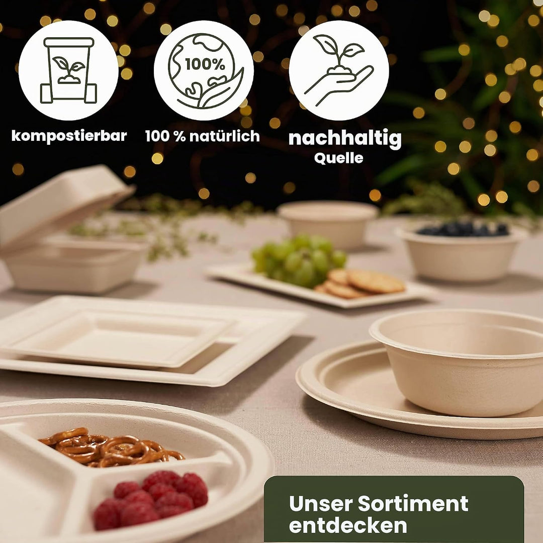 HAAGO Zuckerrohr Bagasse Einwegteller für Geburtstage, Hochzeiten, Partys - Stabil, Umweltfreundlich