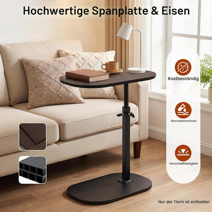45-80 cm Einstellbare Höhe C Mobiler Schreibtisch, Holz Beistelltische mit Rollen, C-Form Laptoptisc