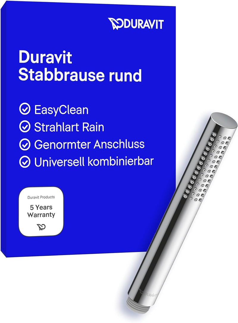 Duravit Universal Stabbrause, Duschkopf mit Strahlart Rain, Duschbrause rund, Handbrause mit reinigu