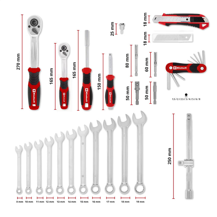 Einhell Werkzeugkoffer 233-tlg. (Umschaltknarren, Gabel-Ringschlüssel, Bit-Sortiment, Stecknüsse, Ve