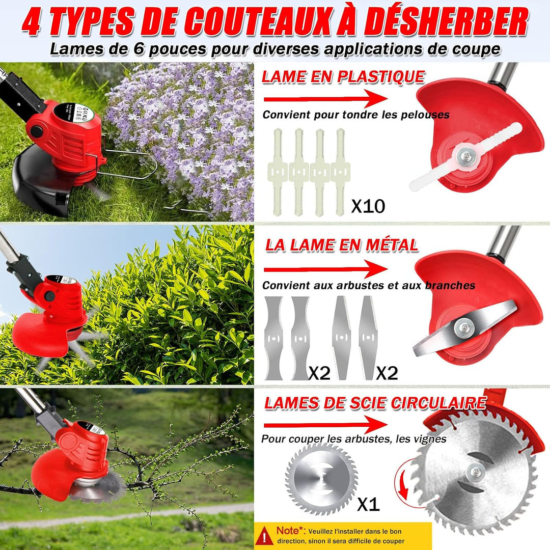 Akku-Rasentrimmer 21V Elektrischer Rasentrimmer - Motorsense akku Mit 2x2000mAh Batterie und 4 Messe