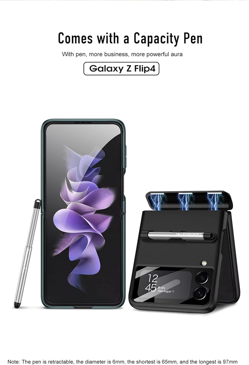 COQUE Galaxy Z Flip 4 Hülle mit Stylus,Hülle Schutzfolie Integrierte Klappbare All-Inclusive-Hülle m