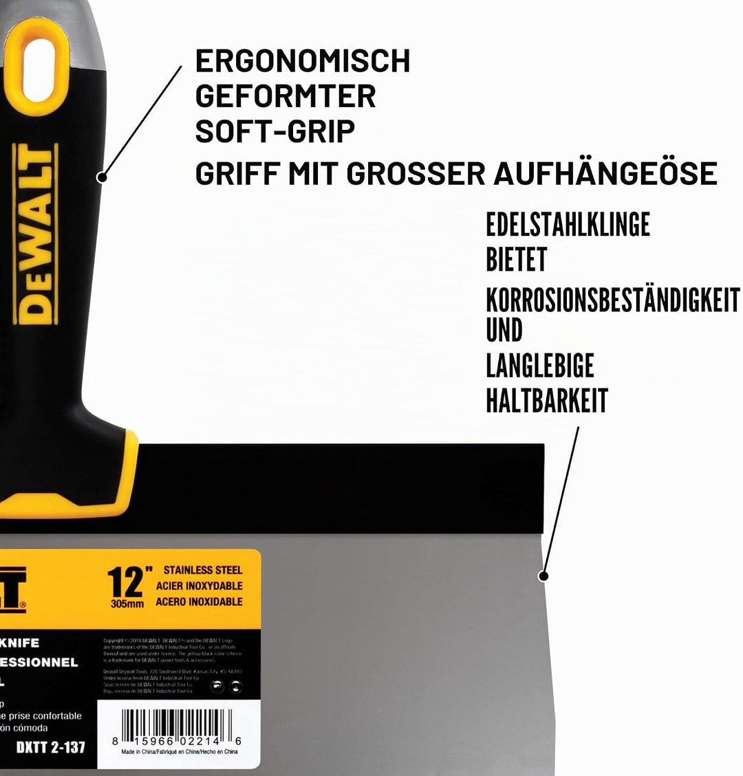 DEWALT DXTT-2-137 Taping Messer, Edelstahl, mit weichem Griff, 30,5 cm 12-Inch, 12-Inch
