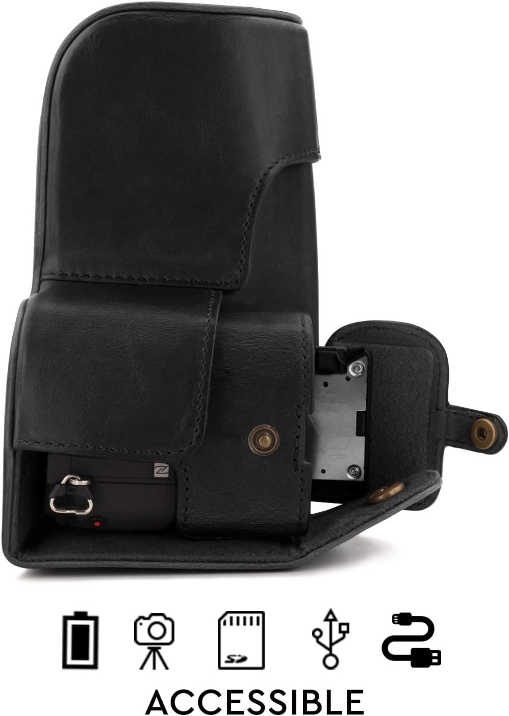 MegaGear MG1804 Ever Ready Kameratasche aus Leder, kompatibel mit Sony Alpha A6600 (18-135 mm), Schw