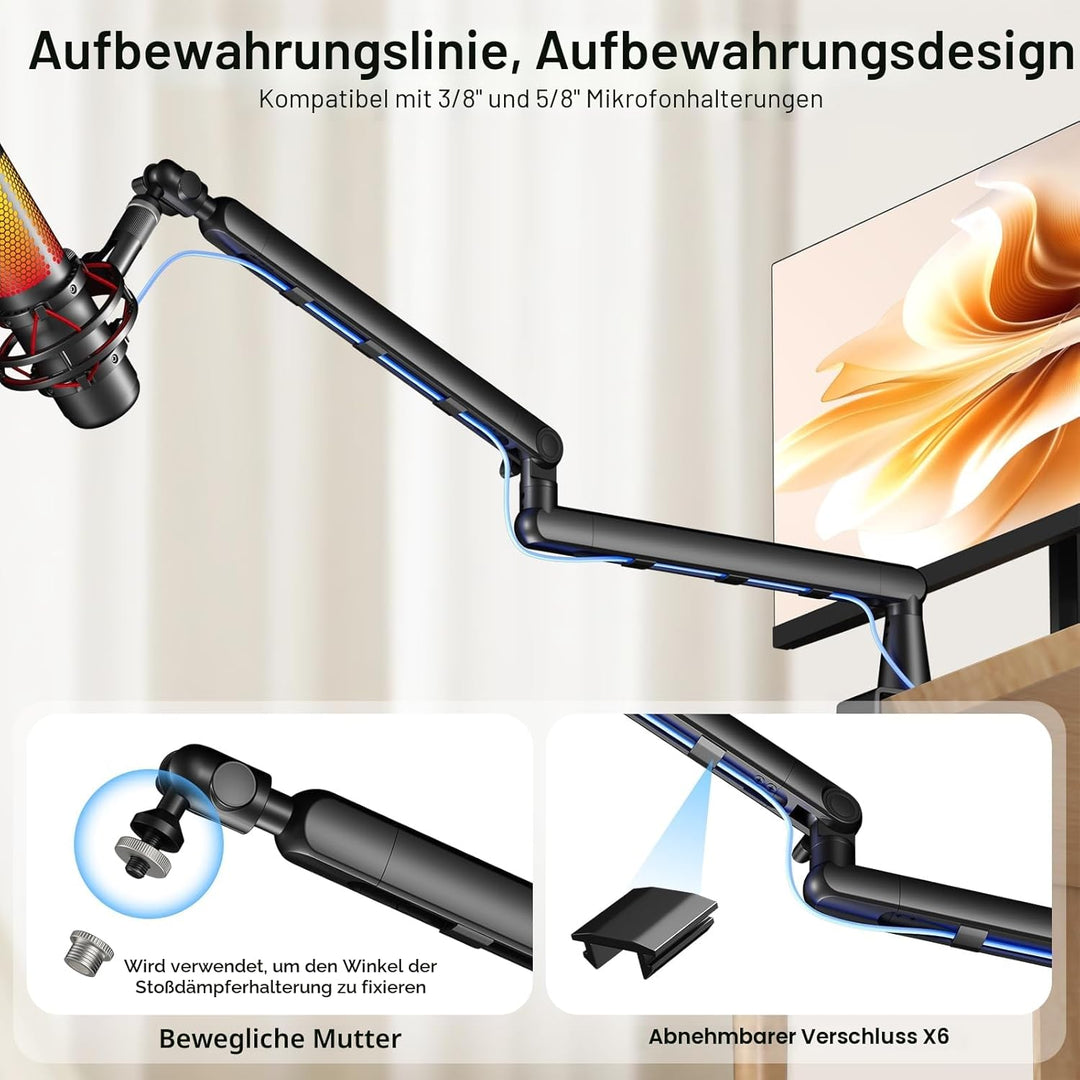 Mikrofon Arm,Aokeo AK-55 Niedriges Profil Mikrofon Ständer Arm für HyperX QuadCast,SoloCast,Elgato W