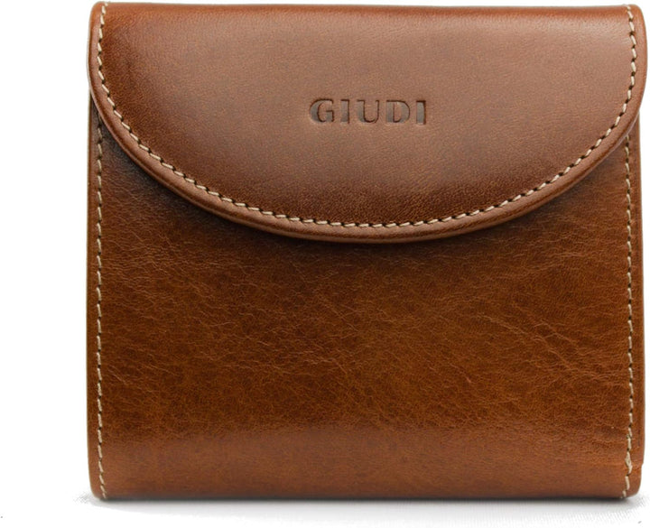 GIUDI ® Geldbörse für Damen aus Rindsleder, Klein, Minibörse, Münzfach, Kartenfächer (Haselnuss) Has