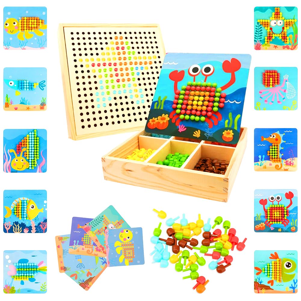 RANJIMA Mosaik Steckspiel Bastelset für Kinder Ab 3-5 Jahre - Pegboard Mit 240 Steckperlen, 10 Bilde