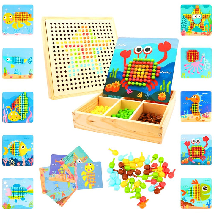 RANJIMA Mosaik Steckspiel Bastelset für Kinder Ab 3-5 Jahre - Pegboard Mit 240 Steckperlen, 10 Bilde