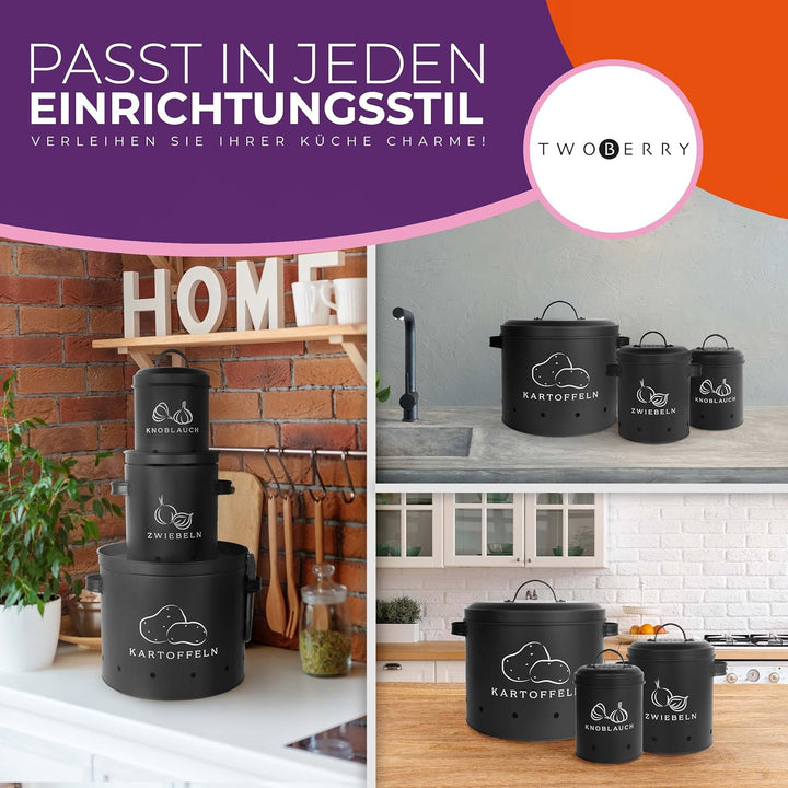TWOBERRY Kartoffel Aufbewahrungsbox [3er Set] inkl. Sparschäler- längere Haltbarkeit durch 360° Luft