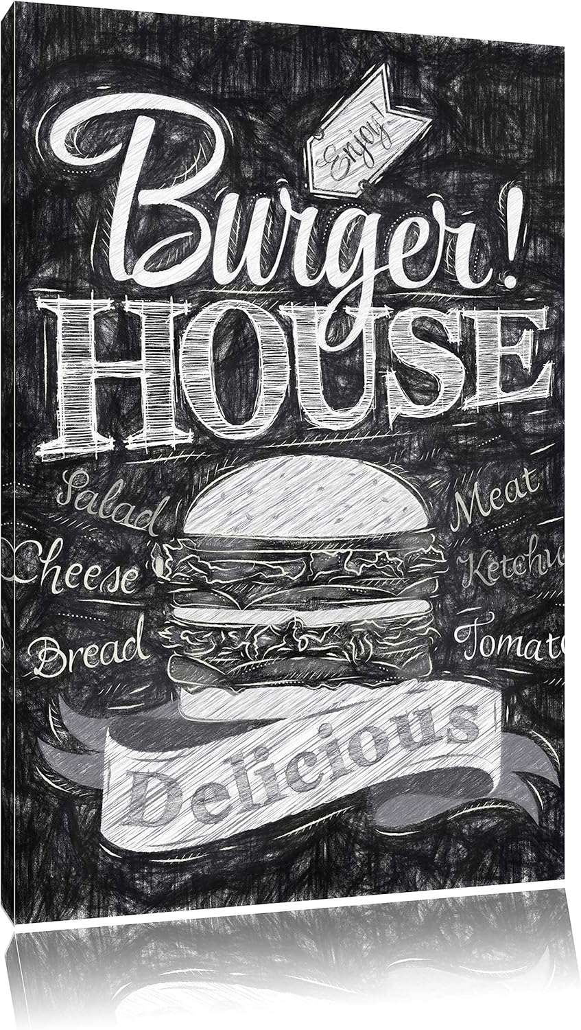 Pixxprint Burger House als Leinwandbild/Grösse: 100x70 cm/Wandbild/Kunstdruck/fertig bespannt, 100x7