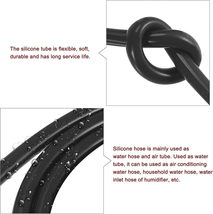 sourcing map Silikonschlauch Schlauch 8mm ID 10mm OD 6.6ft Schwarz Hochtemperatur für Wasserschlauch
