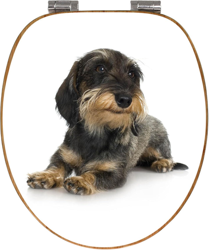 banjado® Design WC Sitz Bambus Absenkautomatik mit Motiv Dackel/Toilettendeckel mit Absenkautomatik