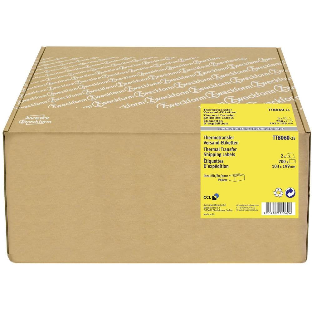 AVERY Zweckform TT8060-25 Thermotransfer Versandetiketten (103 x 199 mm, 2 Rolle/700 Etiketten) weis