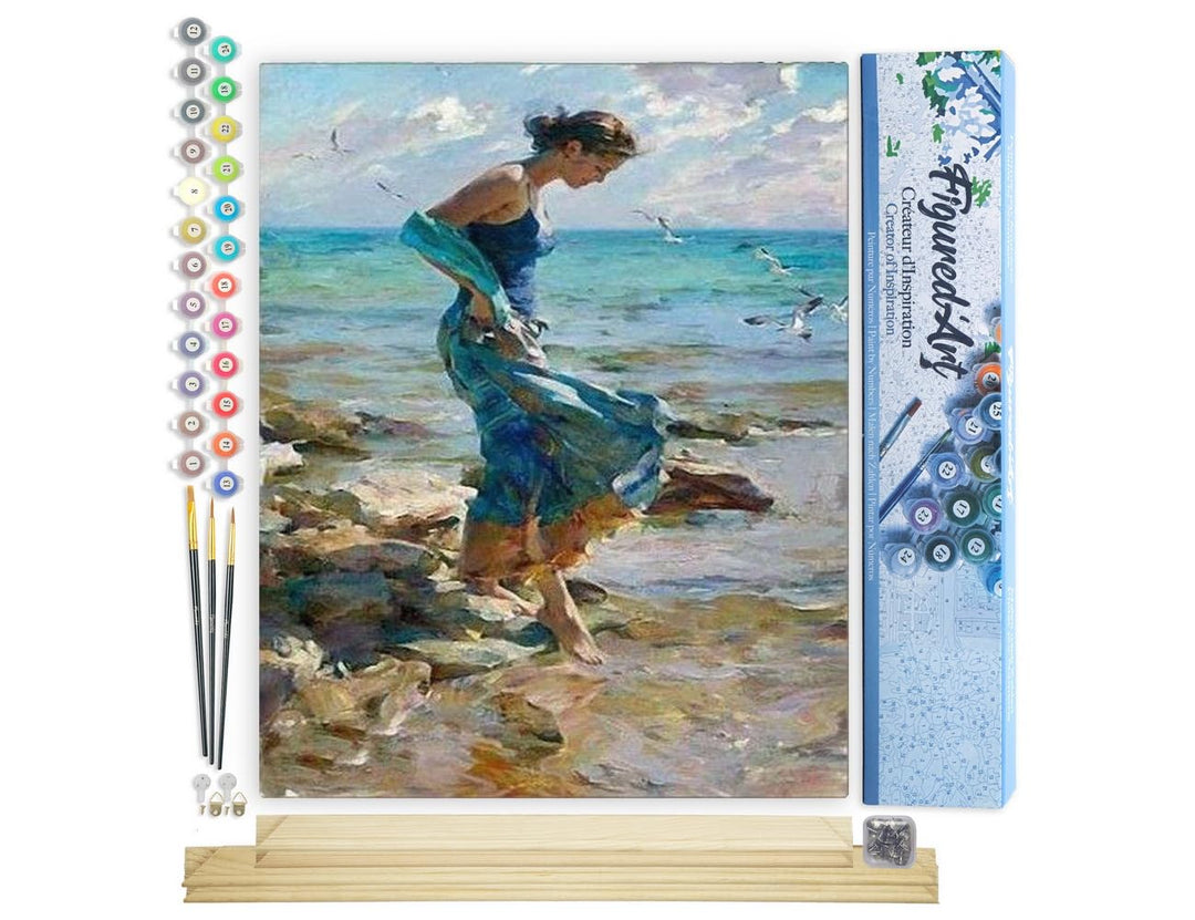 Figured'Art Malen Nach Zahlen Erwachsene Mit Rahmen Schritt ins Wasser - Paint by Numbers Basteln DI