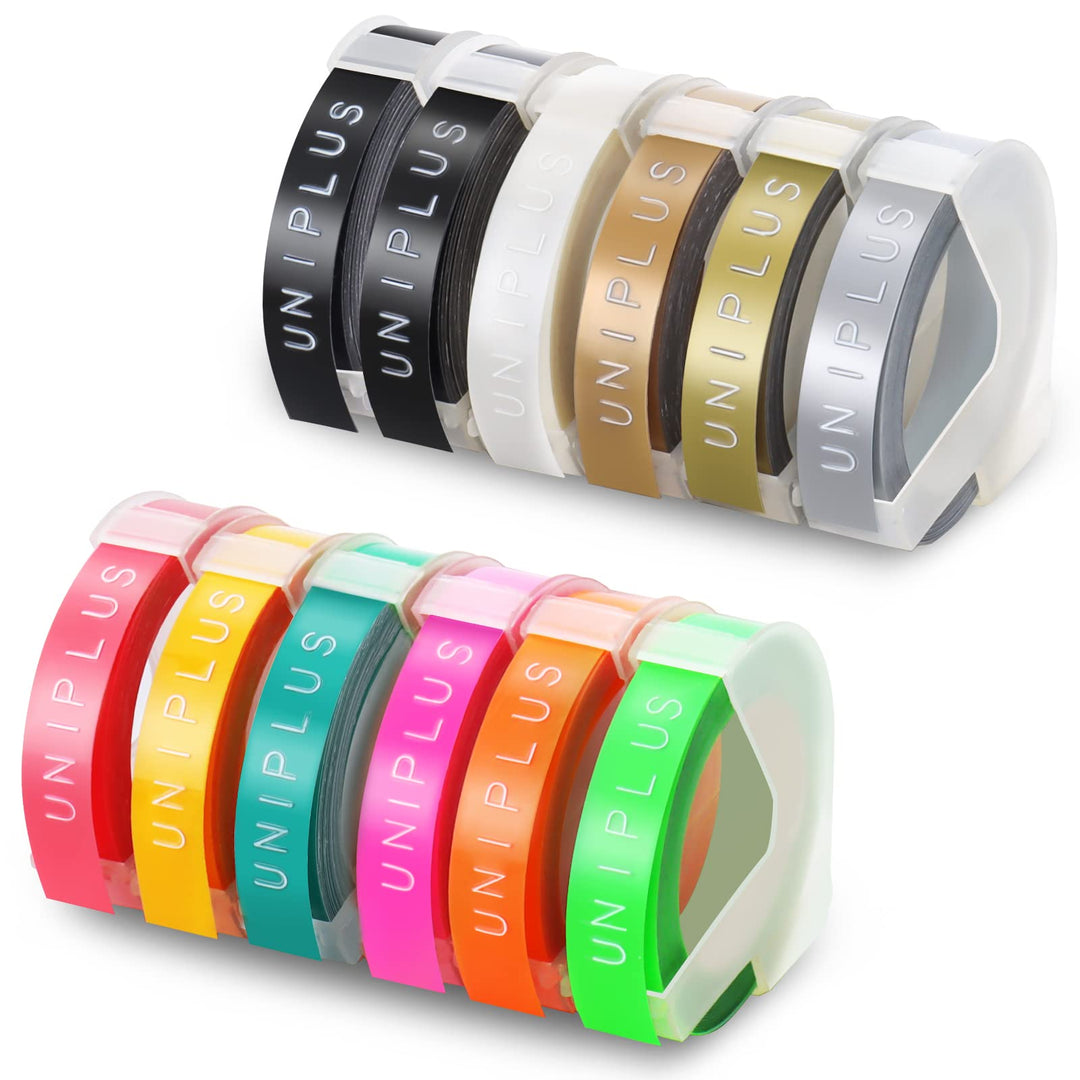 12x UniPlus Kompatibles Dymo Omega Etikettenband Ersatz für Dymo Prägebänder S0717930 S0717900 Selbs