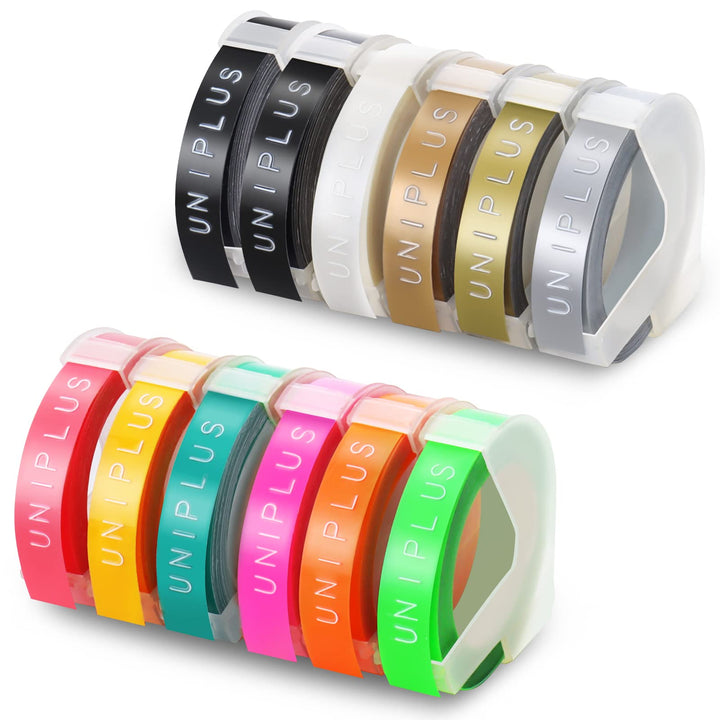 12x UniPlus Kompatibles Dymo Omega Etikettenband Ersatz für Dymo Prägebänder S0717930 S0717900 Selbs