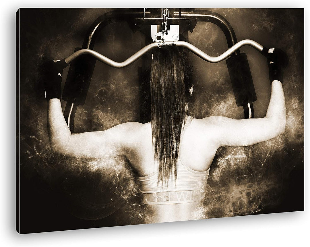 deyoli Frau beim Kraftsport Format: 80x60 Effekt: Sepia als Leinwandbild, Motiv fertig gerahmt auf E