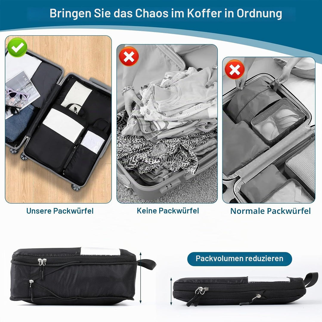 Cozary Koffer Organizer Packing Cubes Compression 4 Stück - Packwürfel mit hohem Fassungsvermögen, T