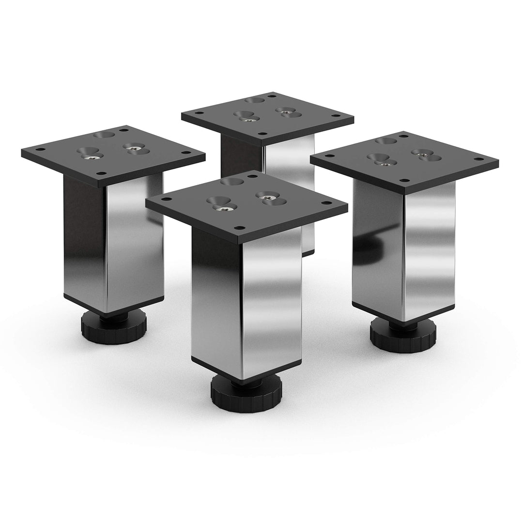 Sossai Exklusiv Möbelfüsse E4MF, höhenverstellbares 4er Set, Höhe: 100 mm, Chrom, aus Aluminium 45 x