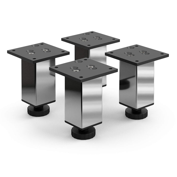 Sossai Exklusiv Möbelfüsse E4MF, höhenverstellbares 4er Set, Höhe: 100 mm, Chrom, aus Aluminium 45 x
