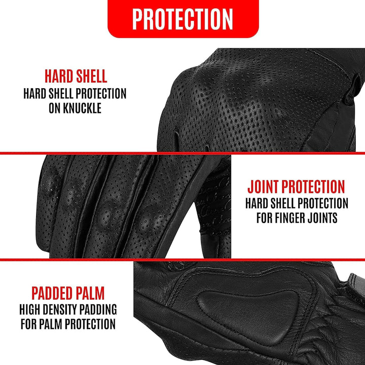 aaasportx Premium Motorrad Handschuhe Herr Leder mit Touchscreen Funktion - Protektoren Motorradhand