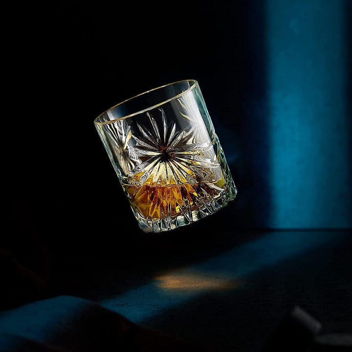 Whiskey Steine & Umweltfreundliches Kristall Whisky Glas Geschenkset - 6 Handgefertigte Runde Granit