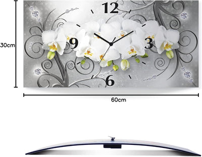 ARTLAND Wanduhr ohne Tickgeräusche Alu Funkuhr lautlos 60x30 cm Rechteckig Blumenbilder Orchideen Ab