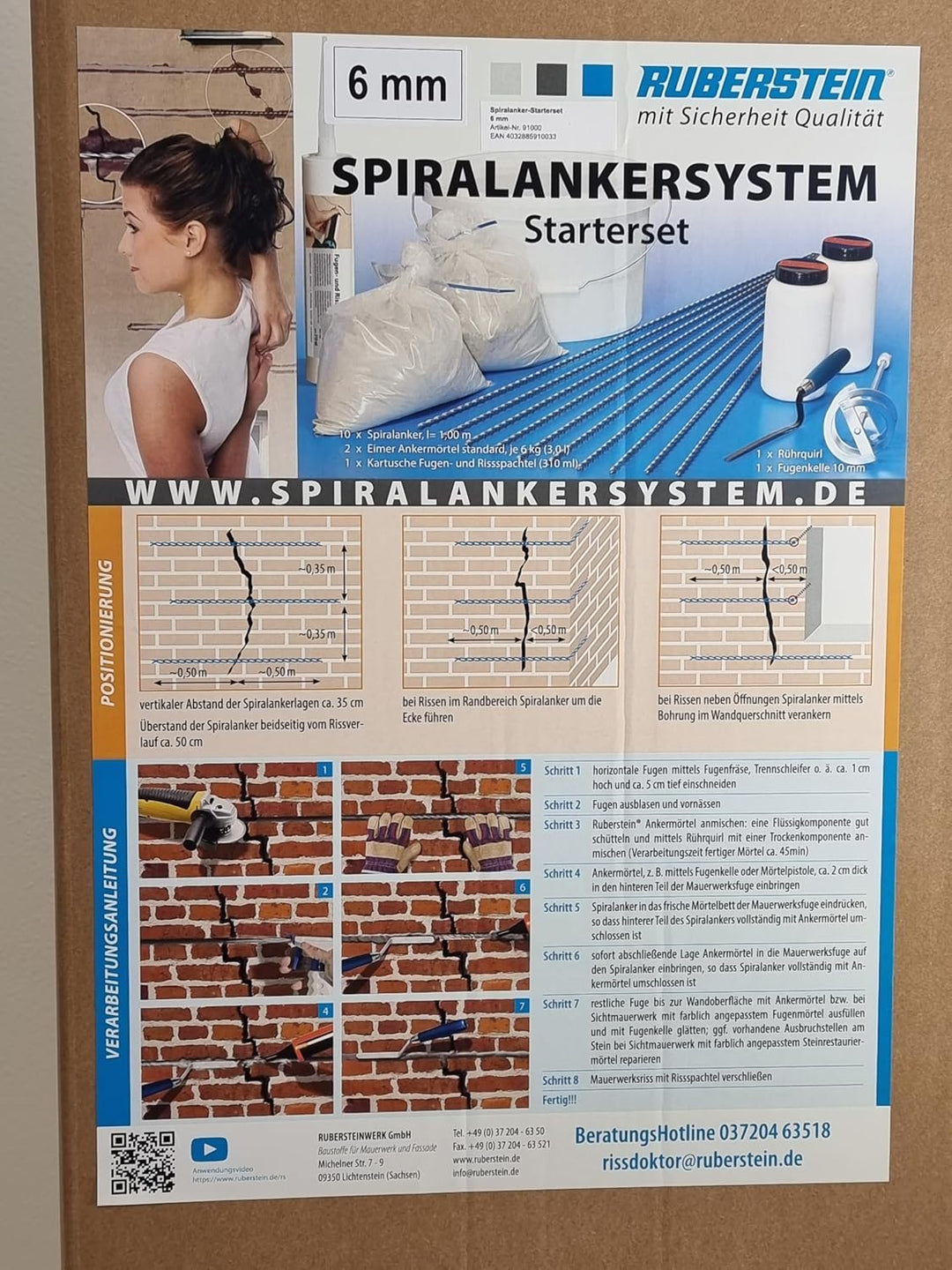 Ruberstein® Starterset mit Spiralanker 6mm - Risse im Mauerwerk sanieren