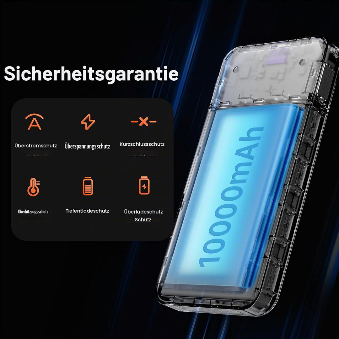JUOVI Power Bank 10000mAh, 35W Powerbank Schnellaufladung mit 3 Ausgängen und 2 Eingängen, PD3.0 QC