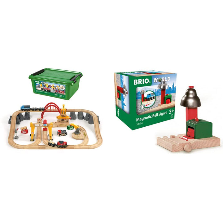 BRIO Bahn 33097 - Frachten Set Deluxe &amp; World 33754 Magnetisches Glockensignal – Eisenbahnzubehör fü
