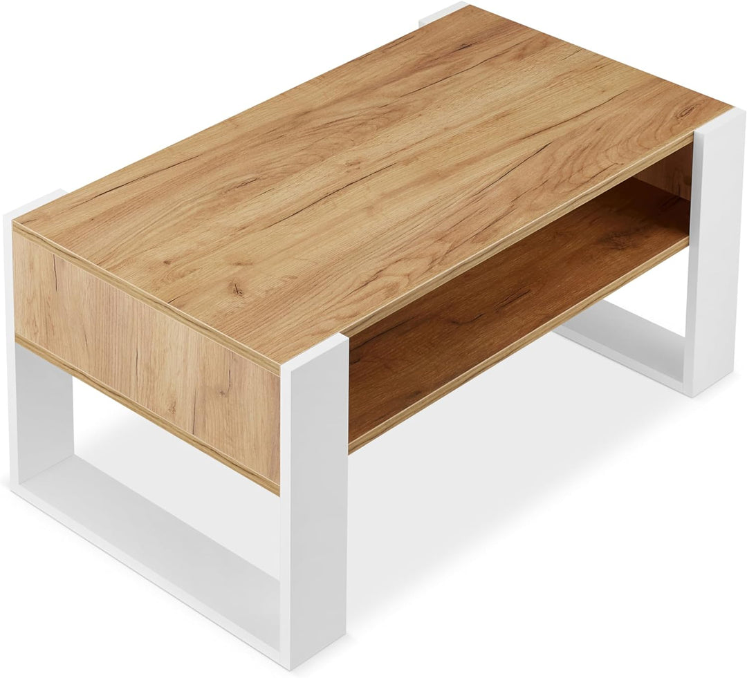 defiPad® Grosser Couchtisch mit Stauraum | Modern Wohnzimmertisch Eiche | 92CM Breite Kaffeetisch |
