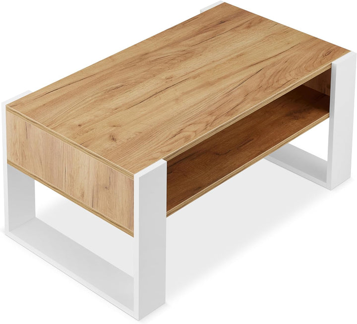 defiPad® Grosser Couchtisch mit Stauraum | Modern Wohnzimmertisch Eiche | 92CM Breite Kaffeetisch |