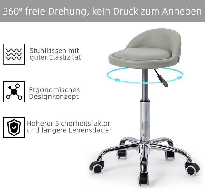 Mingone Rollhocker Praxishocker mit Rollen Bürohocker Höhenverstellbar Drehhocker 360° Arbeitshocker