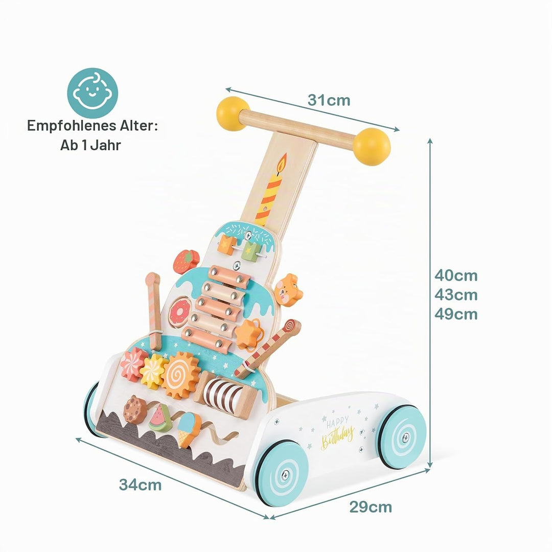 LIFEZEAL Lauflernwagen Holz, Babywalker mit 3-fach verstellbarem Griff, Fach, 4 Rädern, Multi-Aktivi