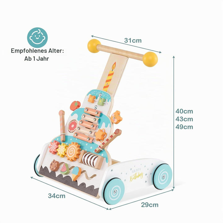 LIFEZEAL Lauflernwagen Holz, Babywalker mit 3-fach verstellbarem Griff, Fach, 4 Rädern, Multi-Aktivi