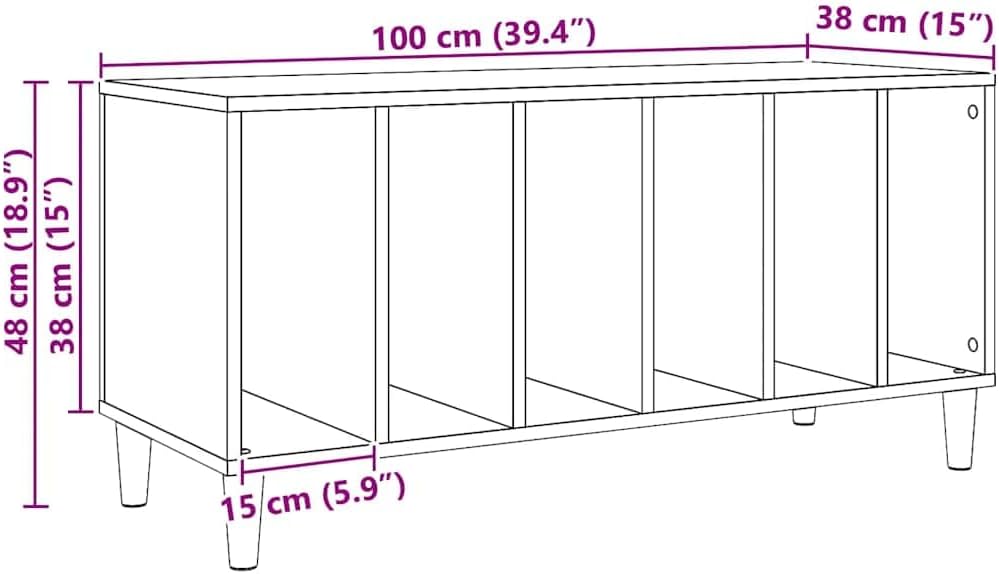 vidaXL Plattenschrank Artisan-Eiche 100x38x48 cm Holzwerkstoff, Schallplattenschrank, Vinylschrank,