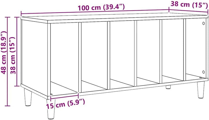 vidaXL Plattenschrank Artisan-Eiche 100x38x48 cm Holzwerkstoff, Schallplattenschrank, Vinylschrank,
