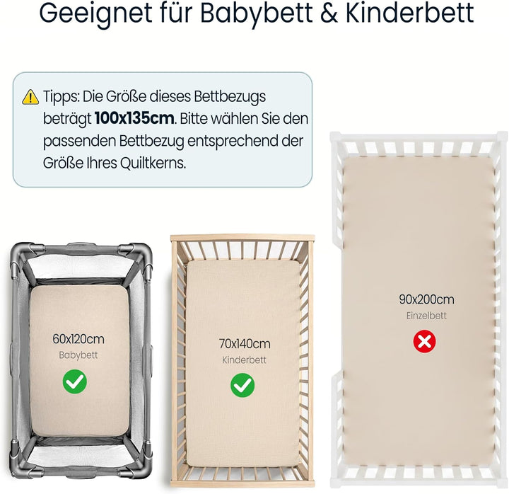 Musselin Kinderbettwäsche 100x135: Bettbezug 100x135 + Kissenbezug 40x60cm aus Baumwolle – Leicht un