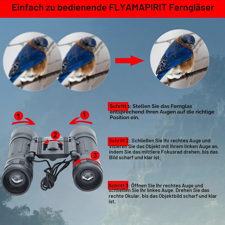 FLYAMAPIRIT Mini Fernglas Teleskop Faltbares 12X30 HD Fernglas mit Tragegurt und Tragetasche für Vog