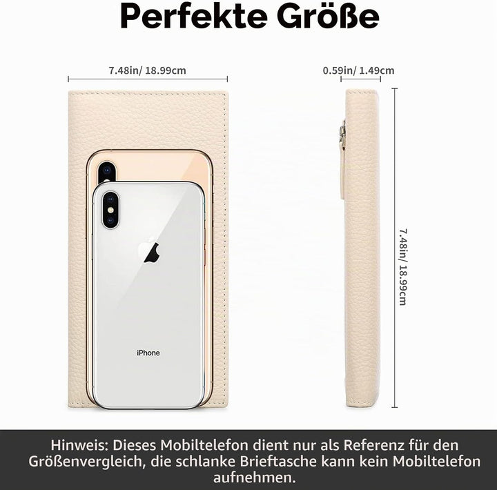 SENDEFN Dünne Geldbörse Damen, Echtes Leder Klein Portemonnaie Damen, RFID Schutz Dünn Clutch für Fr