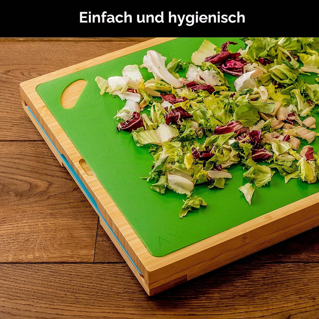 Axer Grosses Bambus-Schneidebrett-Set mit Flexibler Spülmaschinenfester Farbiger Kunststoff-Schneide