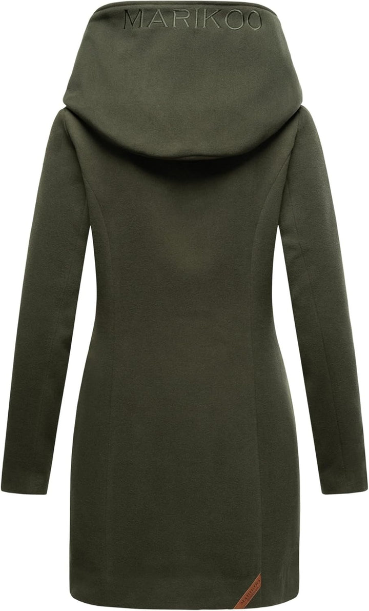 MARIKOO Damen Mantel Trenchcoat Wintermantel Übergangs Jacke Parka Lang B819 S Olive, S Olive