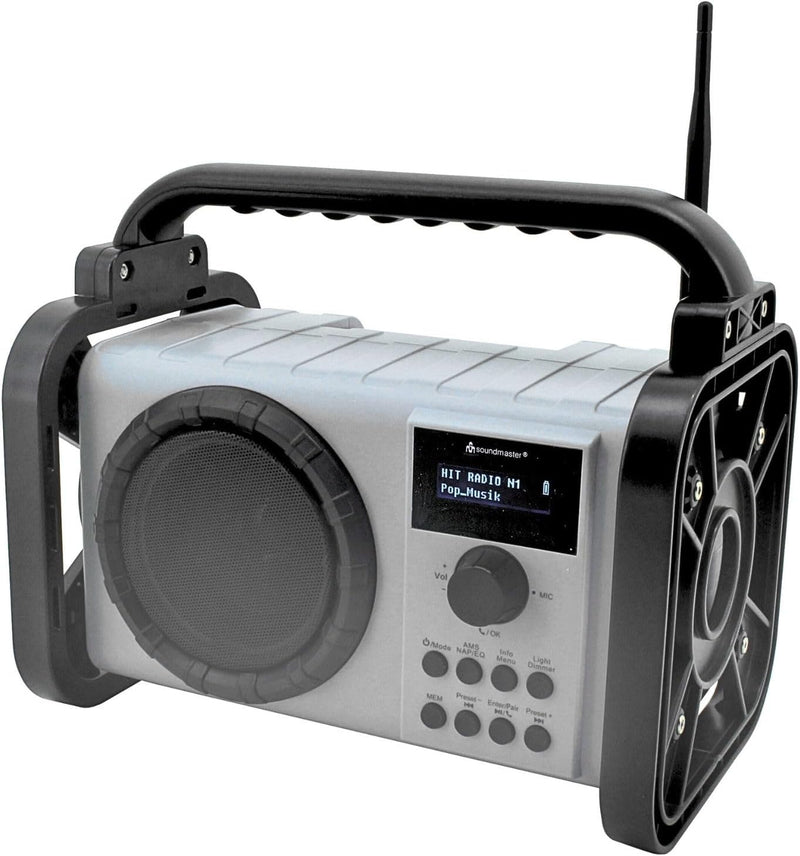 Soundmaster DAB80SG Baustellenradio mit DAB+ UKW Bluetooth und Li-Ion Akku IP44 Staub- und spritzwas