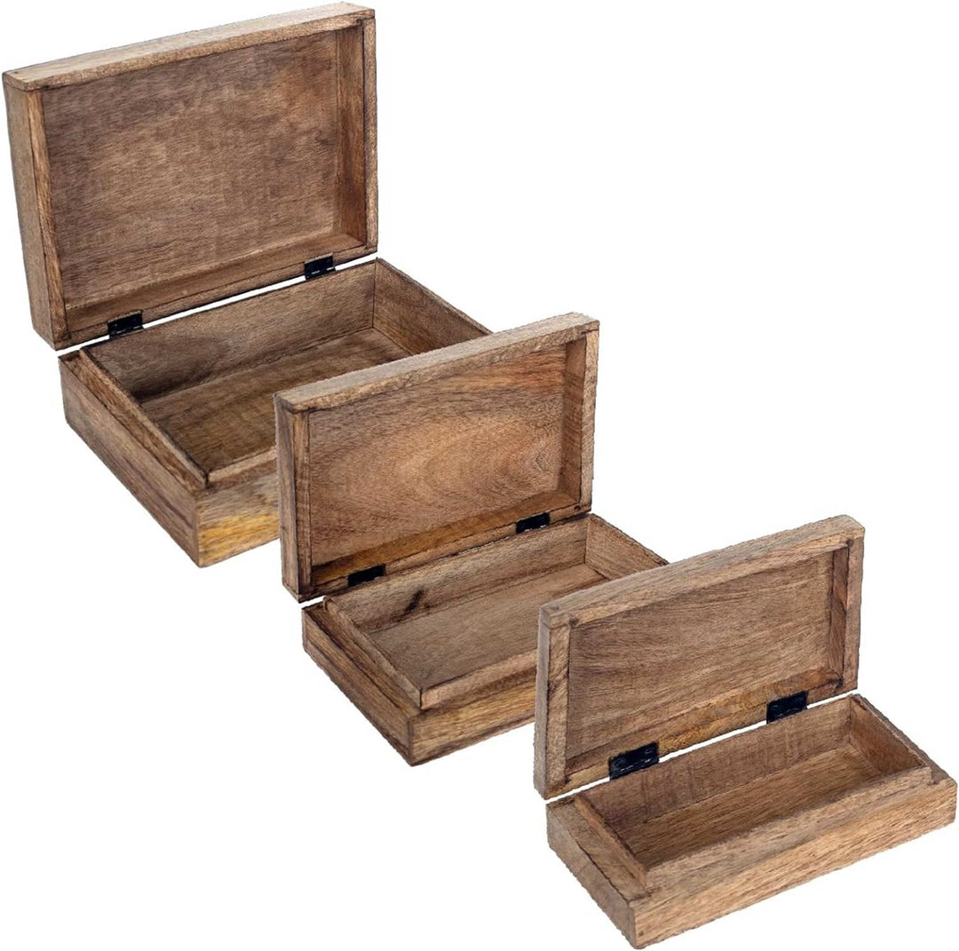 Set mit 3 Boxen aus Mangoholz, Motiv: Korallen, Blau und Rot, L 25,5 cm (gross)