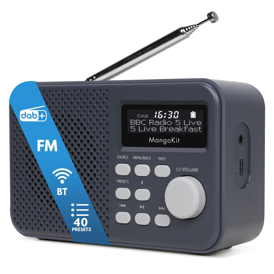 MD2 PLUS Tragbares DAB/DAB+/UKW Digitalradio,Bluetooth-Streaming,40 Speicherplätze,Klares Display,Ko