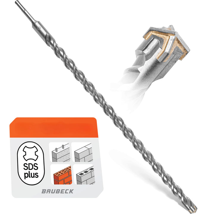BAUBECK SDS Plus Bohrer 20mm x 600mm lang für Beton & Stein - Premium 40CR Stahl, langlebig - 4 Schn