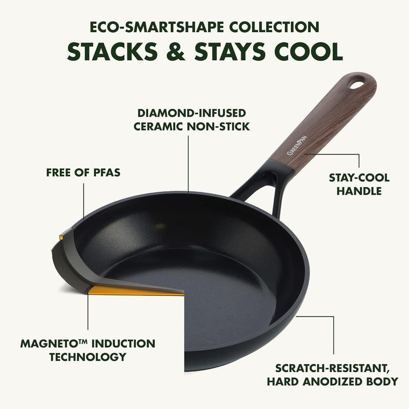 GreenPan Eco-Smartshape Gesunde keramische Antihaft-Bratpfanne, 20 cm, dunkles Holz, PFAS-frei, indu